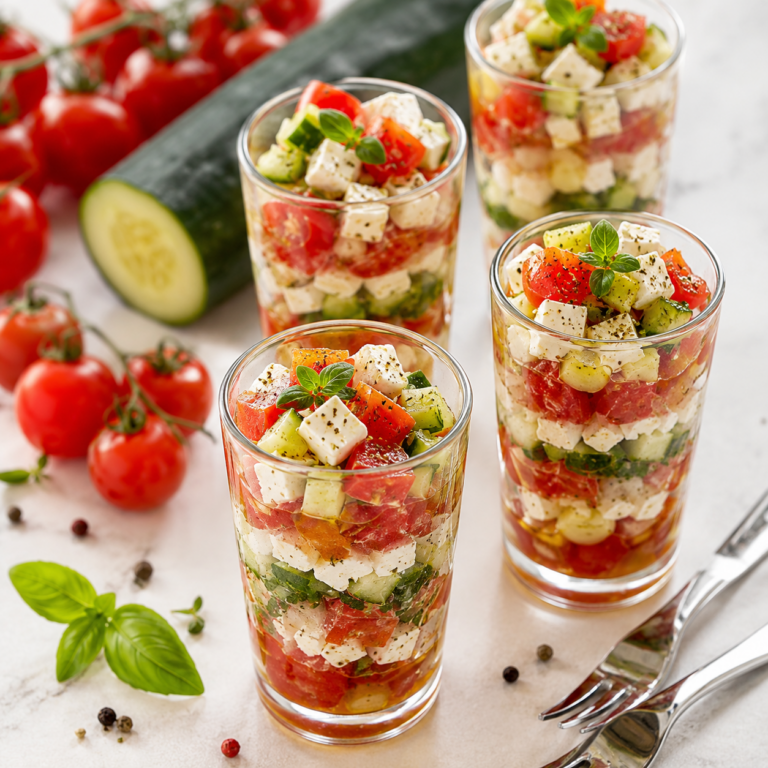 Tartare de Tomates, Concombre et Feta en Verrines