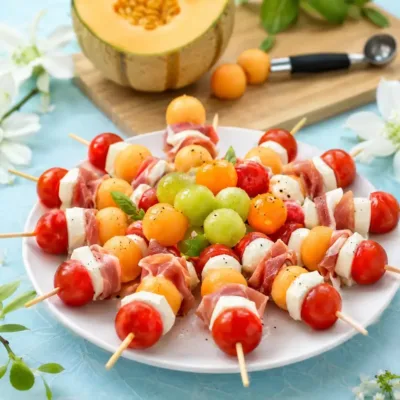 Brochettes Melon, Jambon & Mozzarella : Fraîcheur d'Été