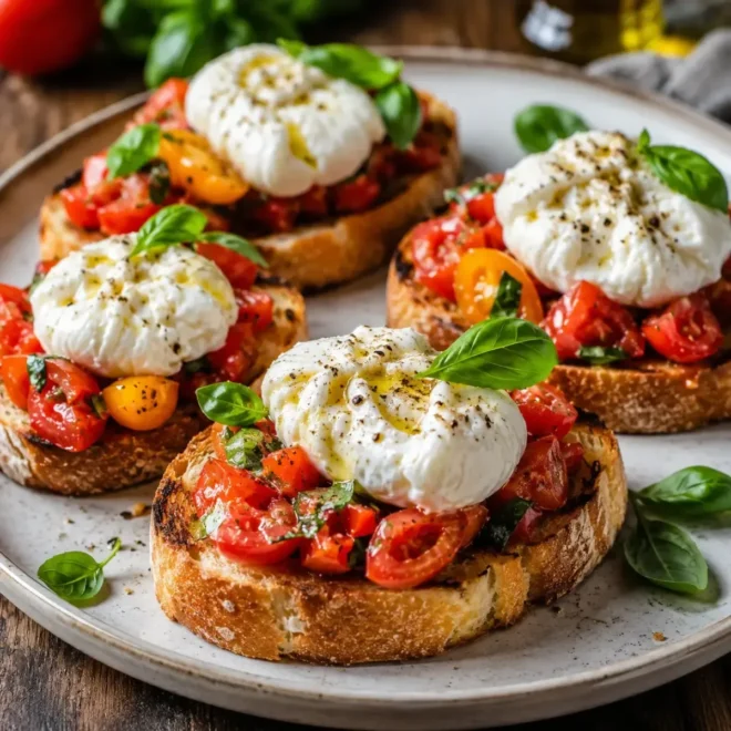 Bruschettas Tomates, Burrata et Basilic : Une Entrée Italienne Fraîche et Gourmande