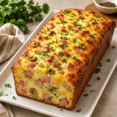 Cake Salé au Jambon, Fromage et Olives Vertes