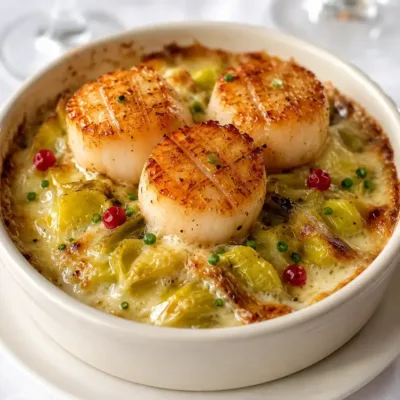 Cassolette de Saint-Jacques à la Fondue de Poireaux