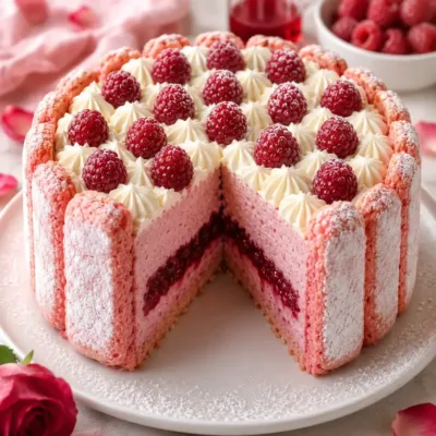 Charlotte aux Framboises et Biscuits Roses