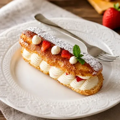 Éclair Fraise & Crème Vanillée : Délice Gourmand