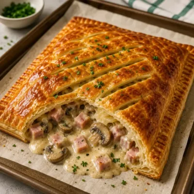 Feuilleté gourmand au jambon et champignons
