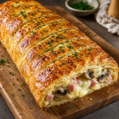Feuilleté Roulé au Jambon et Fromage Savoureux