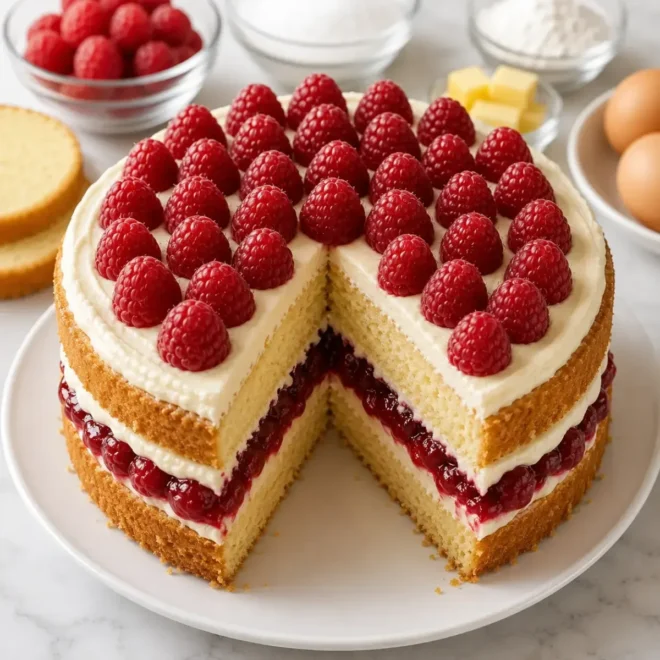 Gâteau à la Crème Vanillée et Framboises