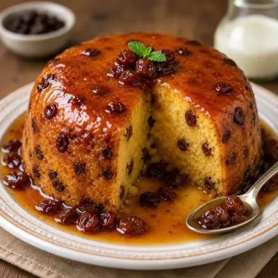 Gâteau de Semoule aux Raisins Secs et Caramel