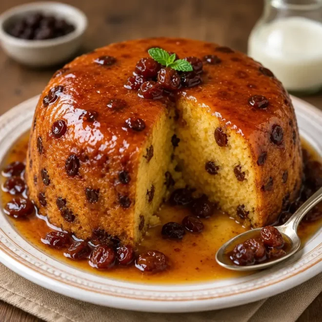 Gâteau de Semoule aux Raisins Secs et Caramel