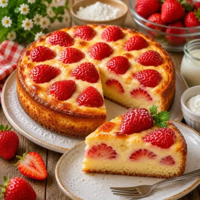 Gâteau Moelleux aux Fraises et Crème Vanillée