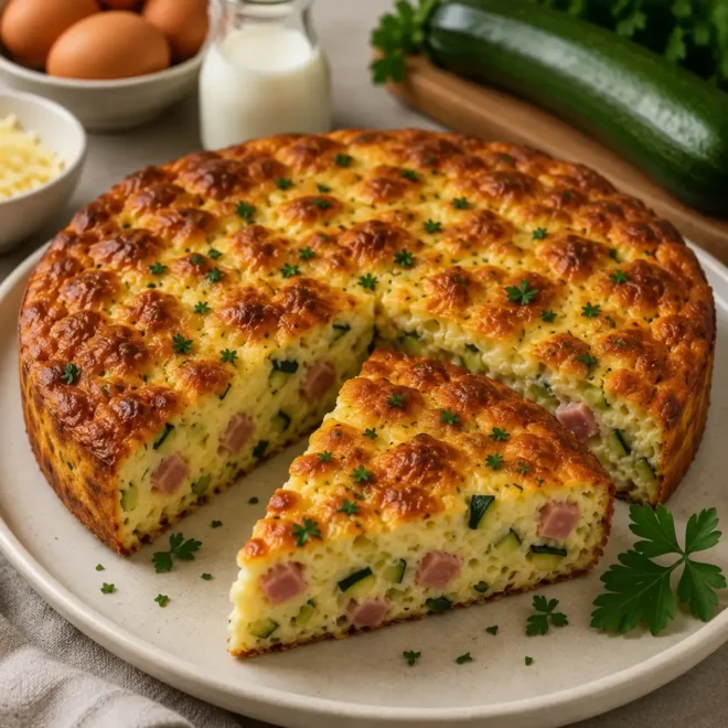 Gâteau salé aux courgettes, jambon et fromage : moelleux, facile et savoureux
