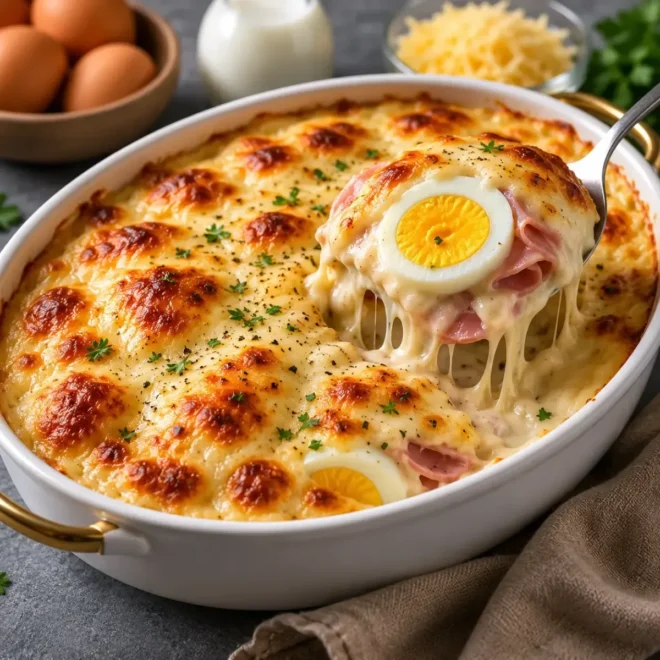 Gratin Crémeux au Jambon, Œufs et Fromage