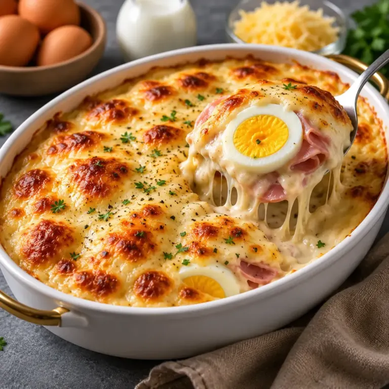 Gratin Crémeux au Jambon, Œufs et Fromage