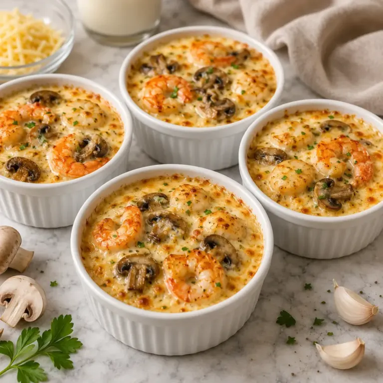Gratin de Fruits de Mer aux Crevettes, Saint-Jacques et Champignons