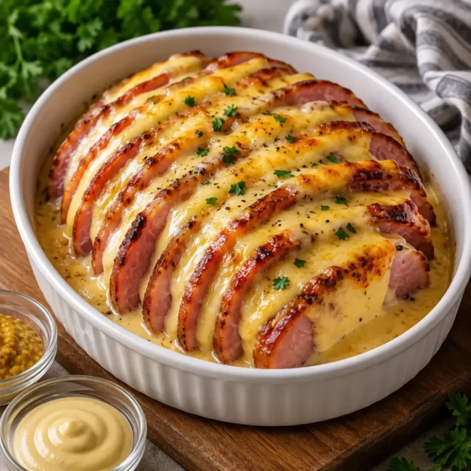 Gratin de Jambon au Fromage et Sauce Moutarde
