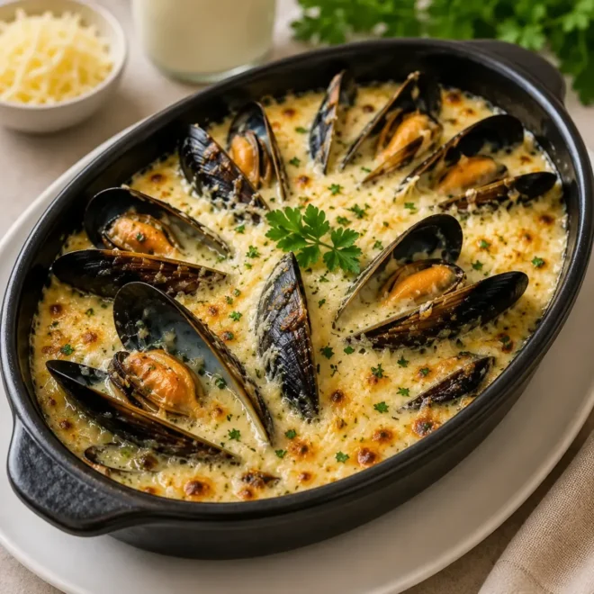 Gratin de Moules à la Béchamel et au Fromage