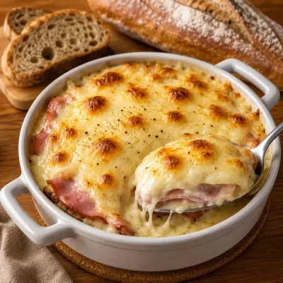 Gratin de Pain, Jambon et Béchamel Savoureux