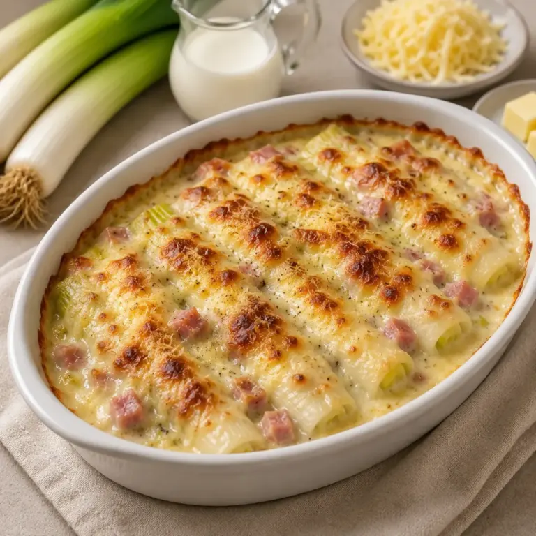Gratin de Poireaux au Jambon et Sauce Béchamel