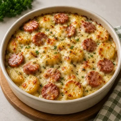 Gratin de Pommes de Terre aux Saucisses Crémeux