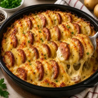 Gratin de Pommes de Terre et Saucisse Fumée