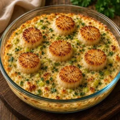 Gratin de Saint-Jacques aux Poireaux Crémeux
