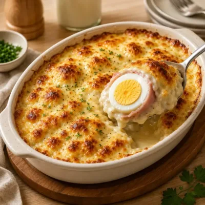 Gratin d'Œufs au Jambon et à la Béchamel