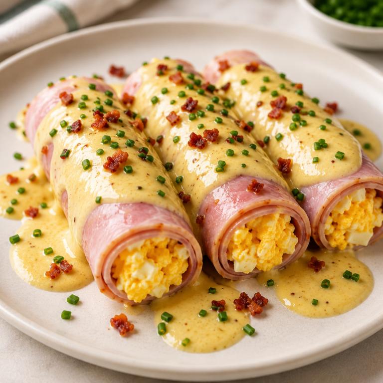 Roulés de Jambon à la Salade d’Œufs et Sauce Moutarde Crémeuse
