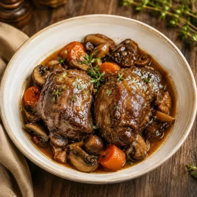 Joues de Porc Confites aux Champignons