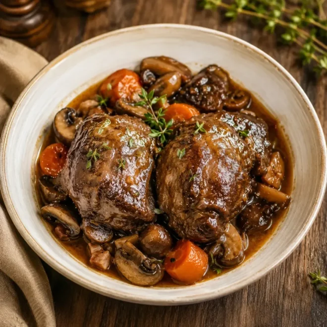Joues de Porc Confites aux Champignons : Un Plat Rustique et Fondant
