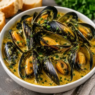 Moules à la Crème de Curry et Échalotes