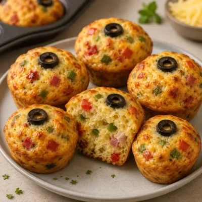 Muffins Salés Jambon, Fromage et Olives Faciles