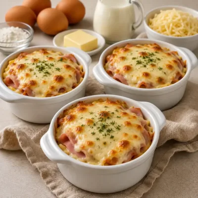 Œufs Cocotte au Jambon et Béchamel Gratinée