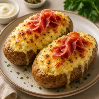 Pommes de Terre Farcies au Fromage et Jambon Cru