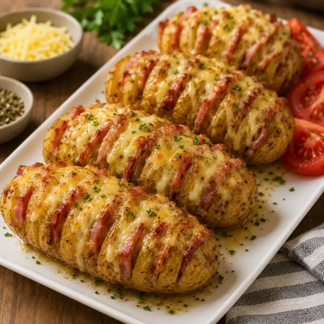 Pommes de Terre Hasselback au Bacon et Fromage