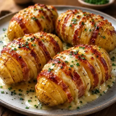 Pommes de Terre Hasselback au Bacon et Fromage