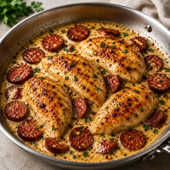 Poulet Crémeux au Chorizo : Un Plat Savoureux et Réconfortant