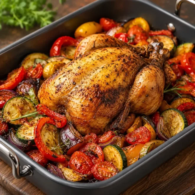 Poulet rôti aux légumes d’été : la recette familiale facile et savoureuse au four