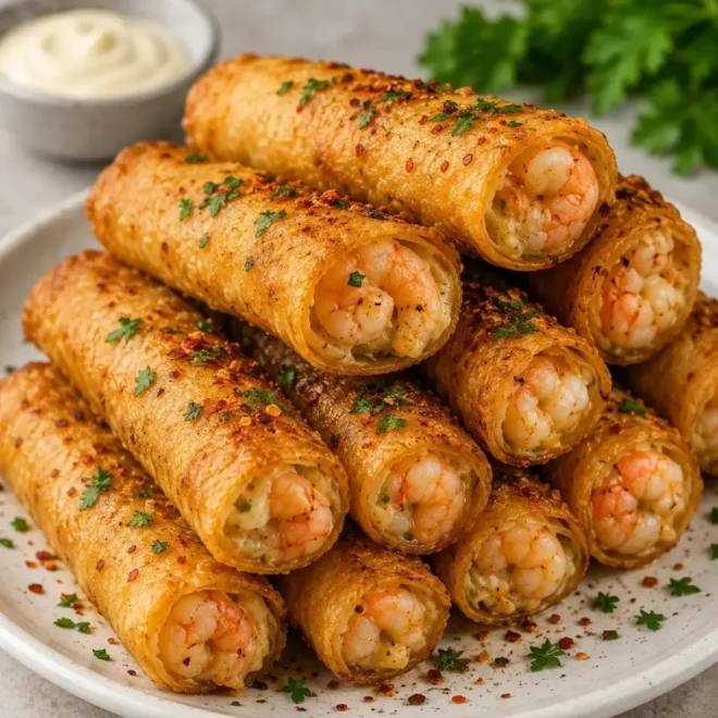 Rouleaux Croustillants aux Crevettes et Fromage