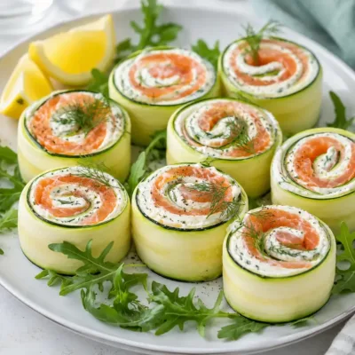 Roulés au fromage fouetté, courgette et saumon fumé