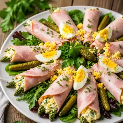 Roulés de jambon aux œufs mimosa et fromage frais