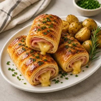 Roulés Feuilletés au Jambon et Fromage Croustillants