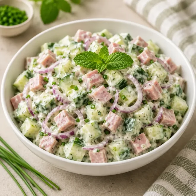 Salade de Concombre, Jambon et Sauce Crémeuse aux Herbes