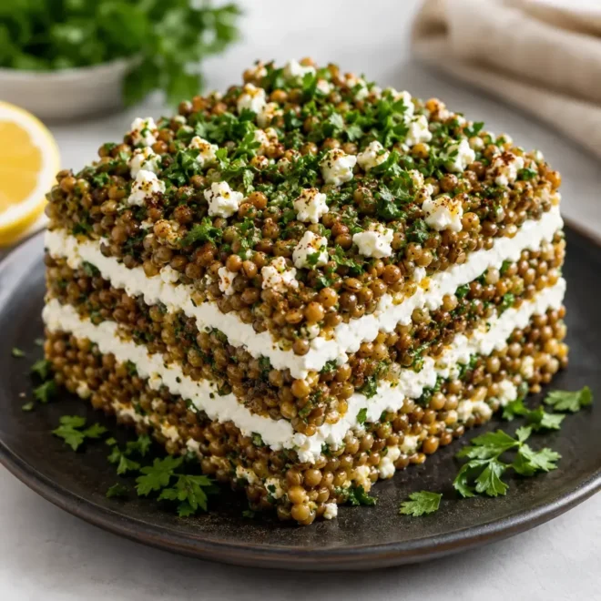 Salade Étagée de Lentilles, Feta et Crème Citronnée : Une Entrée Fraîche et Originale