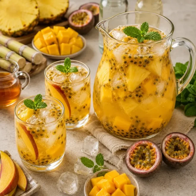 Sangria Blanche Tropicale à l’Ananas, Mangue et Fruit de la Passion