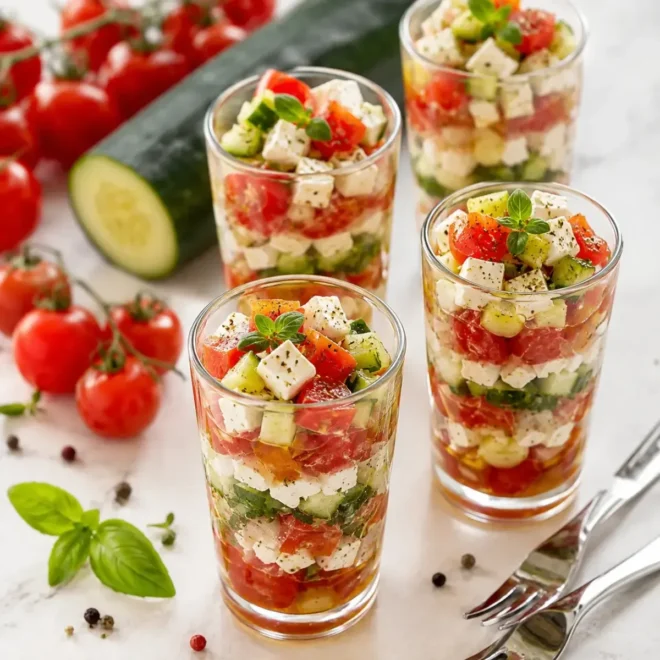 Tartare de Tomates, Concombre et Feta en Verrines