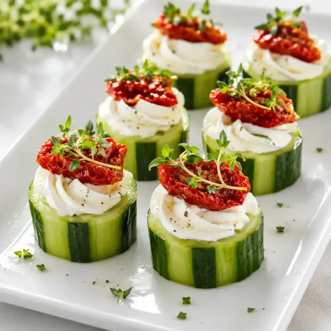 Toast de concombre au fromage frais 0 % et tomate séchée