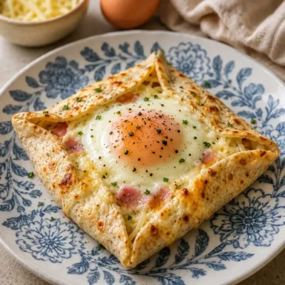 Tortilla Garnie au Jambon, Fromage et Œuf au Four