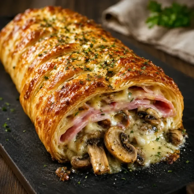 Tresse Feuilletée au Jambon, Champignons et Fromage Fondant