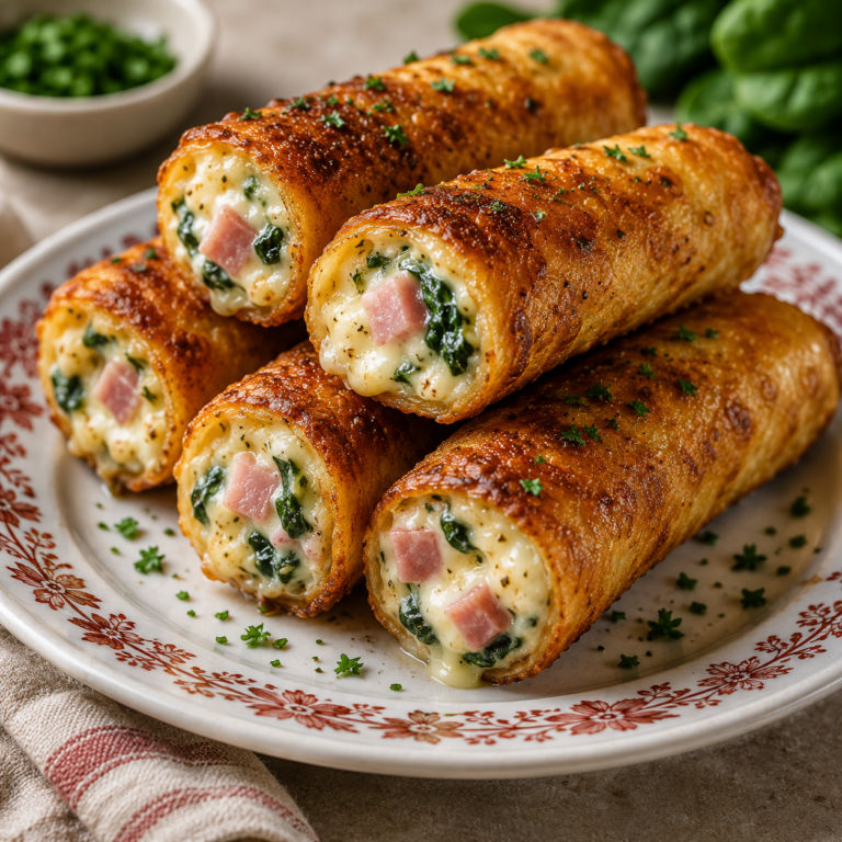 Cigares Croustillants au Jambon, Épinards et Fromage