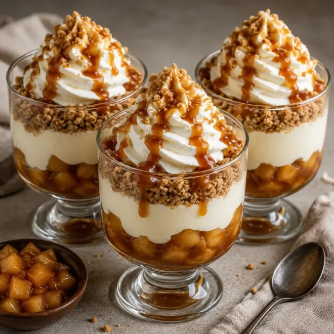 Verrines aux pommes caramélisées, crème vanillée et spéculoos : un dessert élégant et irrésistible