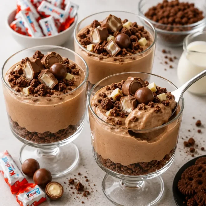 Verrines Mousse Chocolat Kinder et Biscuits Croquants